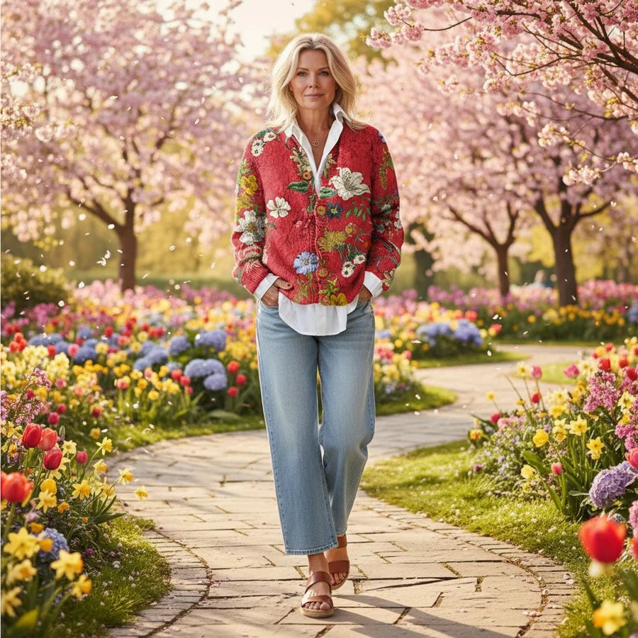Inés | Cárdigan Floral Vintage Mujer Botones Manga Larga