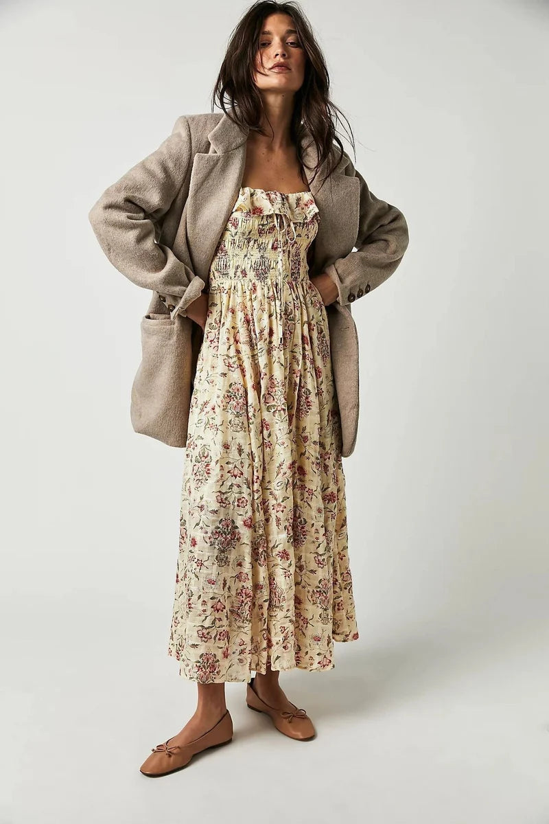 Women's Quinn Midi Dress - Romantic Bohemian Floral Cotton Dress with a Figure-Flattering Cut
