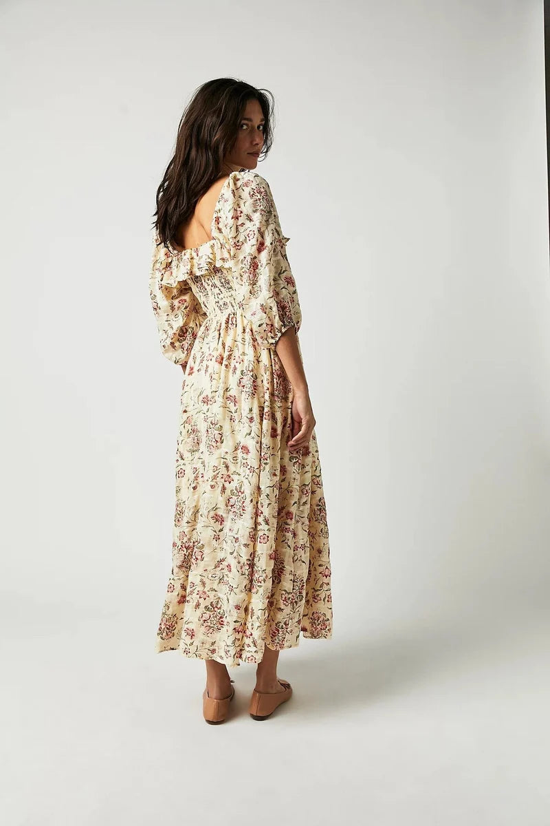 Women's Quinn Midi Dress - Romantic Bohemian Floral Cotton Dress with a Figure-Flattering Cut
