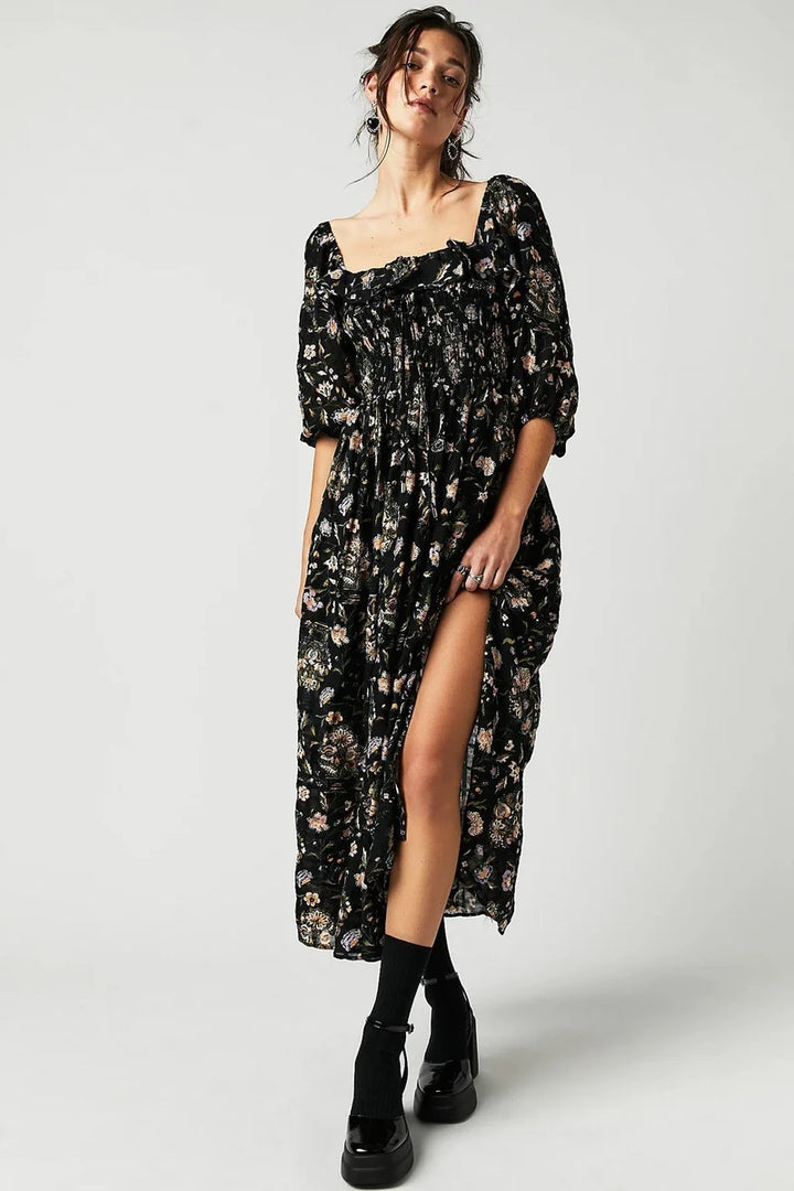 Women's Quinn Midi Dress - Romantic Bohemian Floral Cotton Dress with a Figure-Flattering Cut