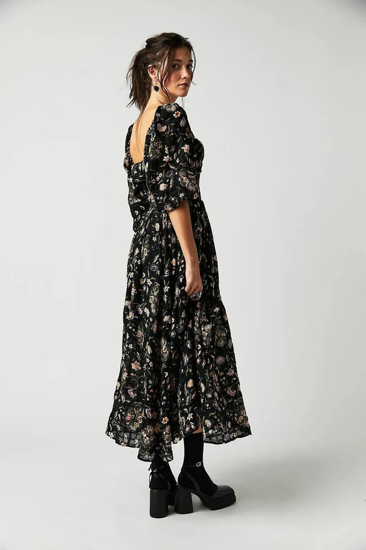 Women's Quinn Midi Dress - Romantic Bohemian Floral Cotton Dress with a Figure-Flattering Cut