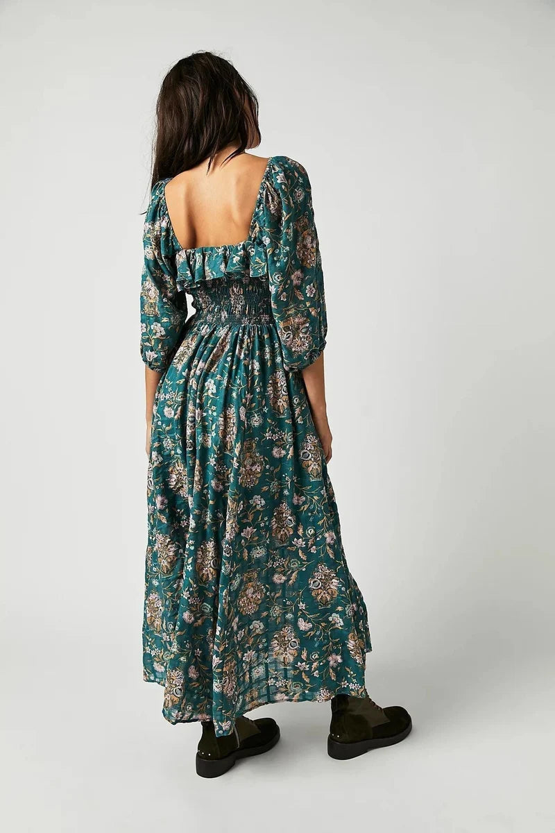 Women's Quinn Midi Dress - Romantic Bohemian Floral Cotton Dress with a Figure-Flattering Cut