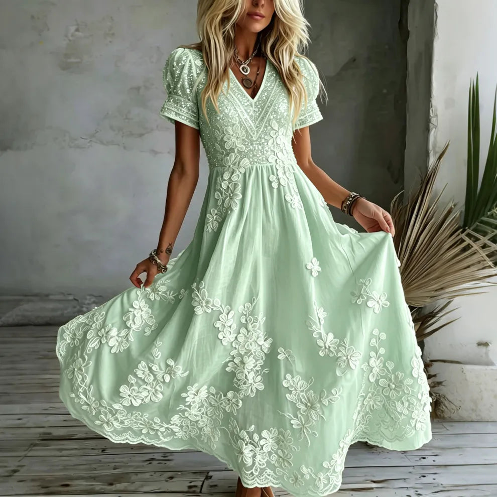 - VESTIDO MAXI BORDADO ROSA BLANCA