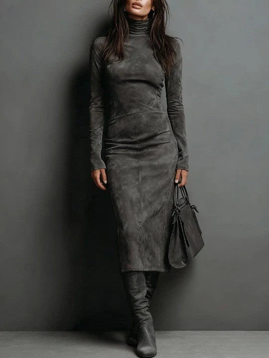 Marcelle Luxe™ | Turtleneck Suede Midi Dress