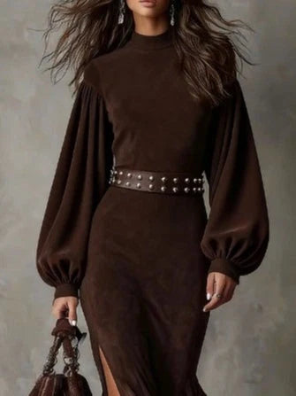 Aurelia™ | Luxurious Suede High Neck Maxi Dress