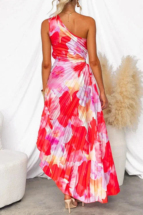 VESTIDO LARGO FLORAL MUJER UN HOMBRO DESCUBIERTO