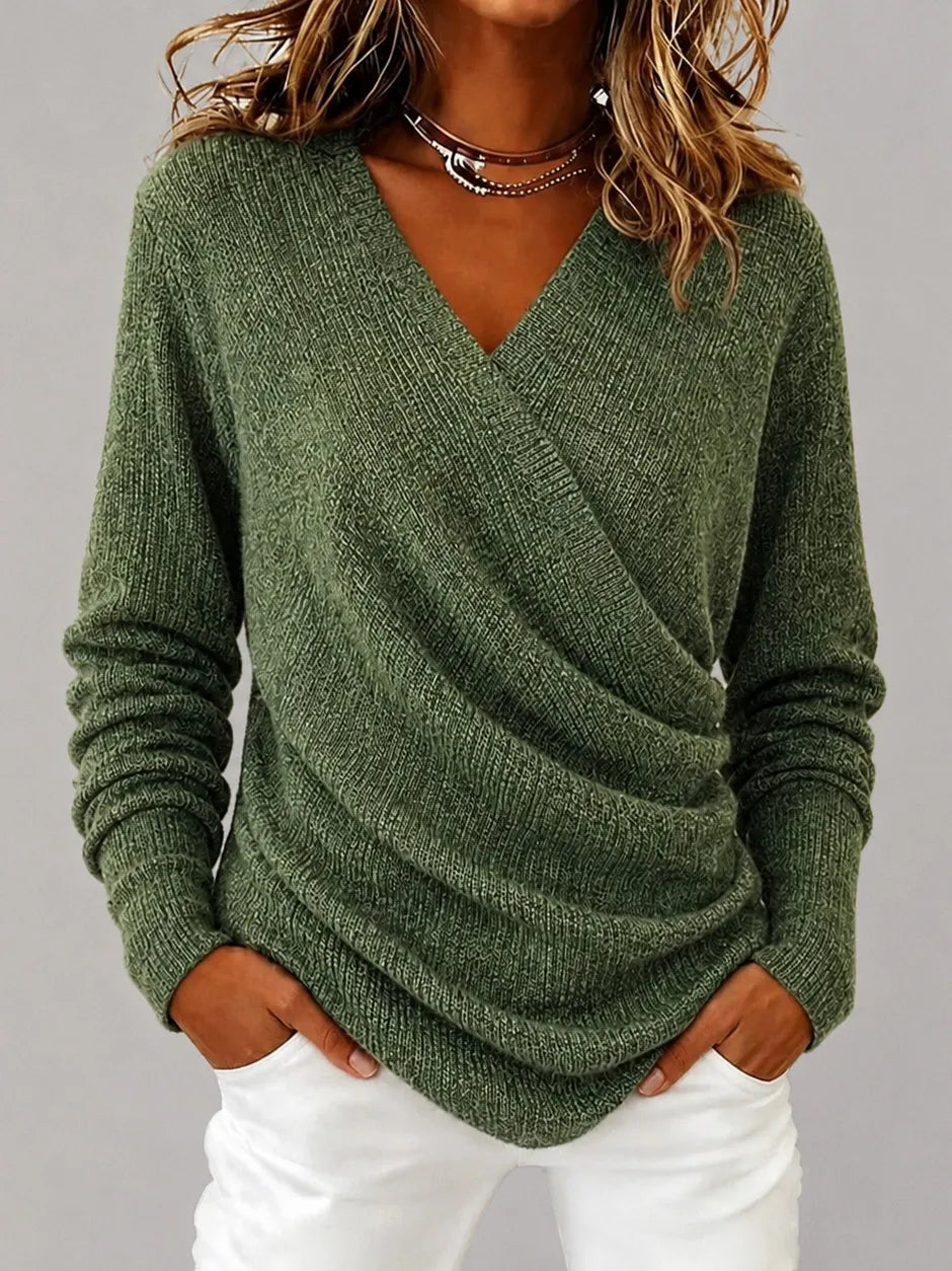 Jersey De Punto Con Cuello En V - Color Liso Casual Y Versátil