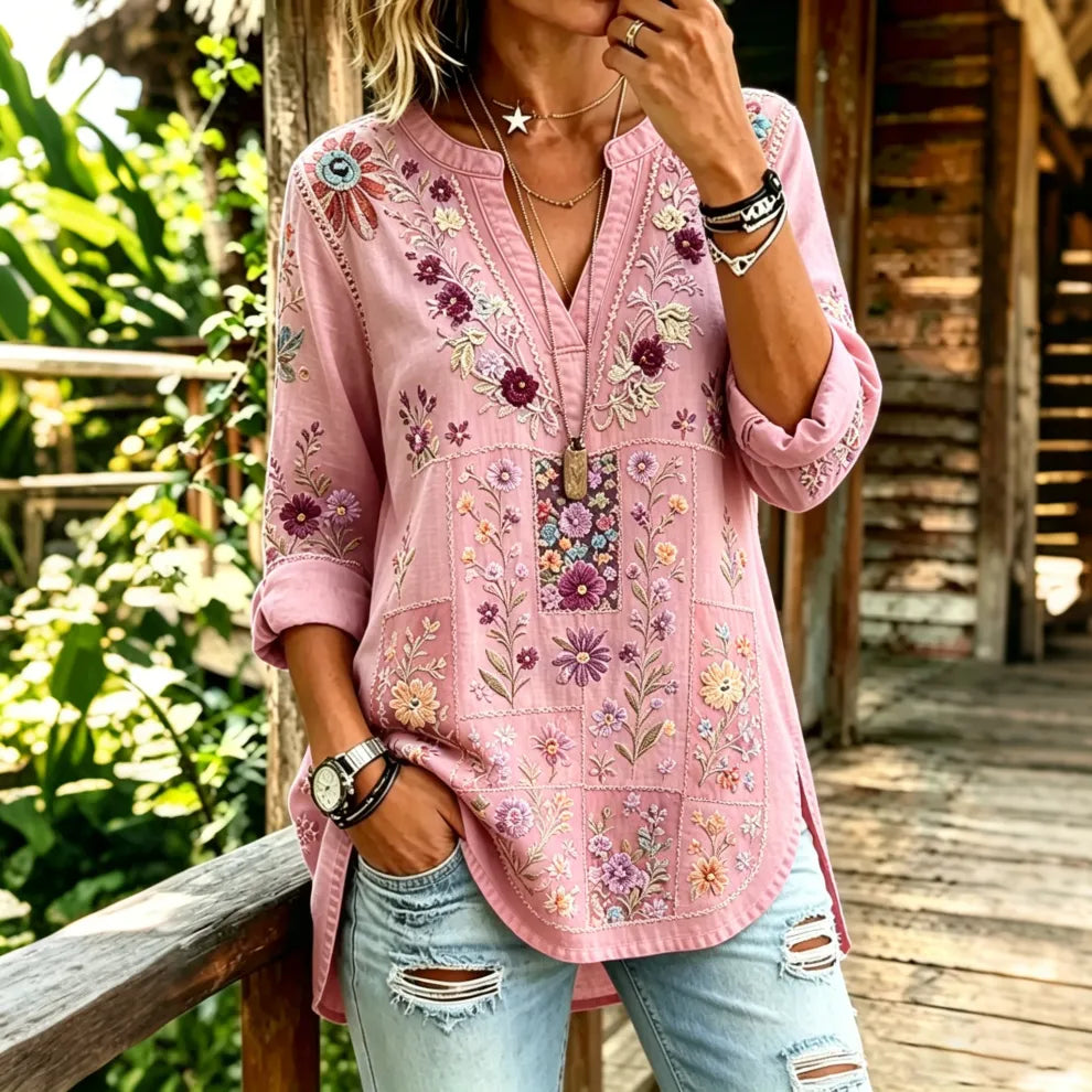 - TOP PATCHWORK FLORAL ÉTNICO RETRO
