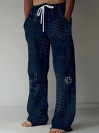 Pantalones casuales de lino estilo sashiko japonés