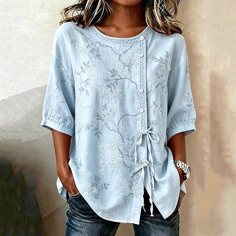 Top de manga 3/4 con estampado floral casual para mujer