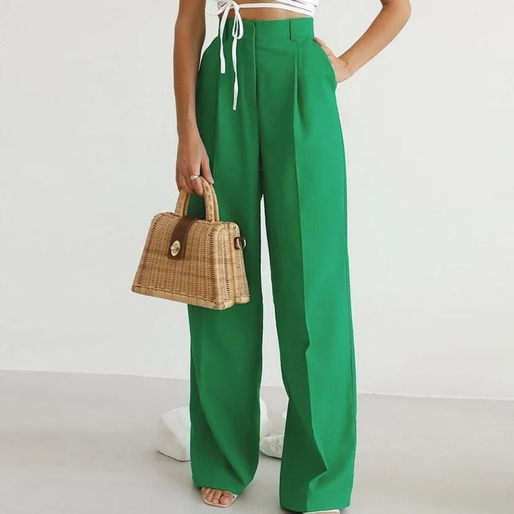 Pantalones De Mujer De Cintura Alta Con Pinzas, Pierna Ancha Y Corte Ajustado