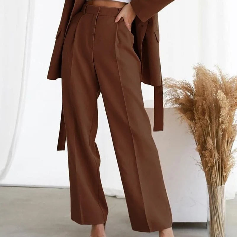 Pantalones De Mujer De Cintura Alta Con Pinzas, Pierna Ancha Y Corte Ajustado