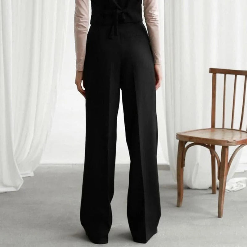 Pantalones De Mujer De Cintura Alta Con Pinzas, Pierna Ancha Y Corte Ajustado