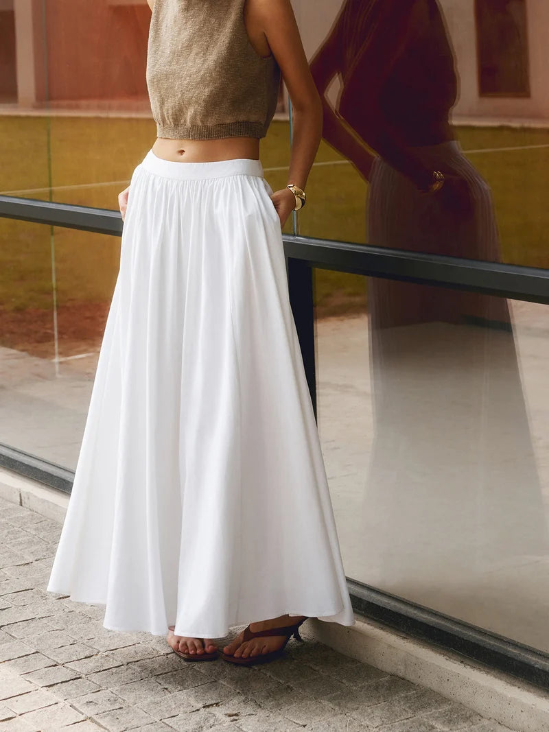 Falda Maxi Plisada De Cintura Alta Para Mujer – Elegante Para Ocasiones De Verano