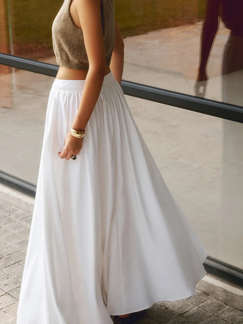 Falda Maxi Plisada De Cintura Alta Para Mujer – Elegante Para Ocasiones De Verano