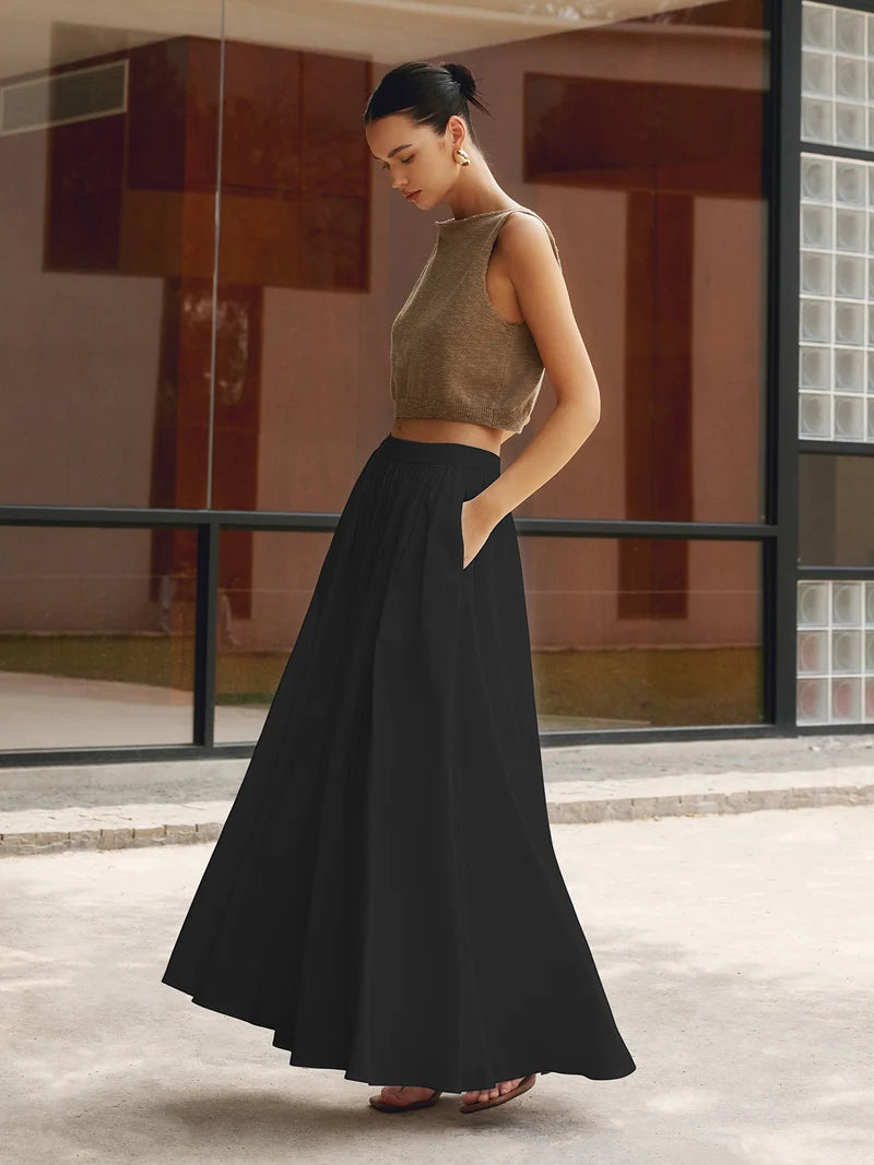 Falda Maxi Plisada De Cintura Alta Para Mujer – Elegante Para Ocasiones De Verano