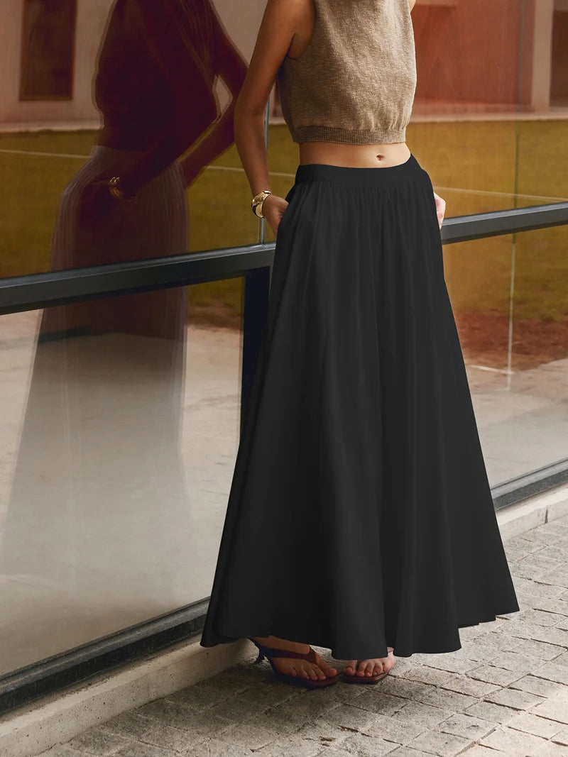 Falda Maxi Plisada De Cintura Alta Para Mujer – Elegante Para Ocasiones De Verano