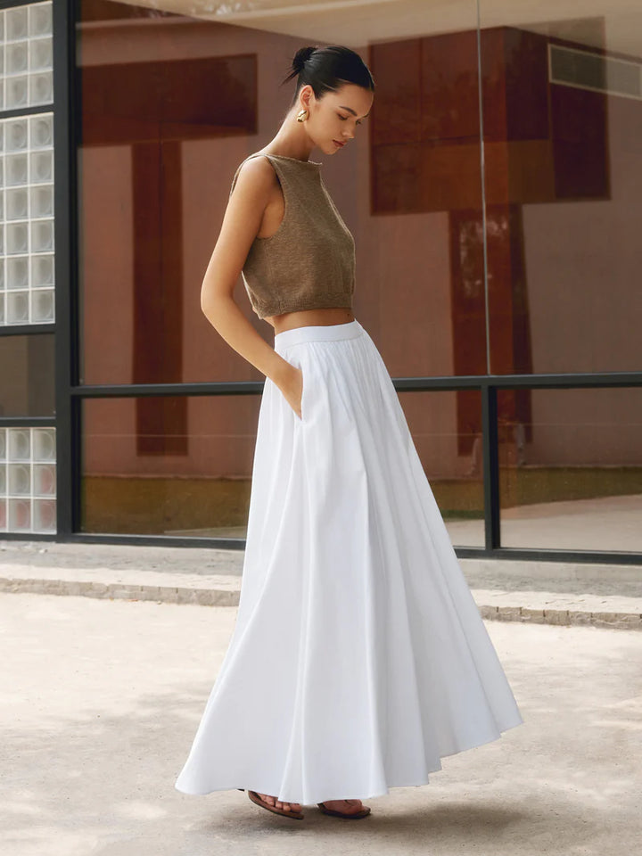 Falda Maxi Plisada De Cintura Alta Para Mujer – Elegante Para Ocasiones De Verano