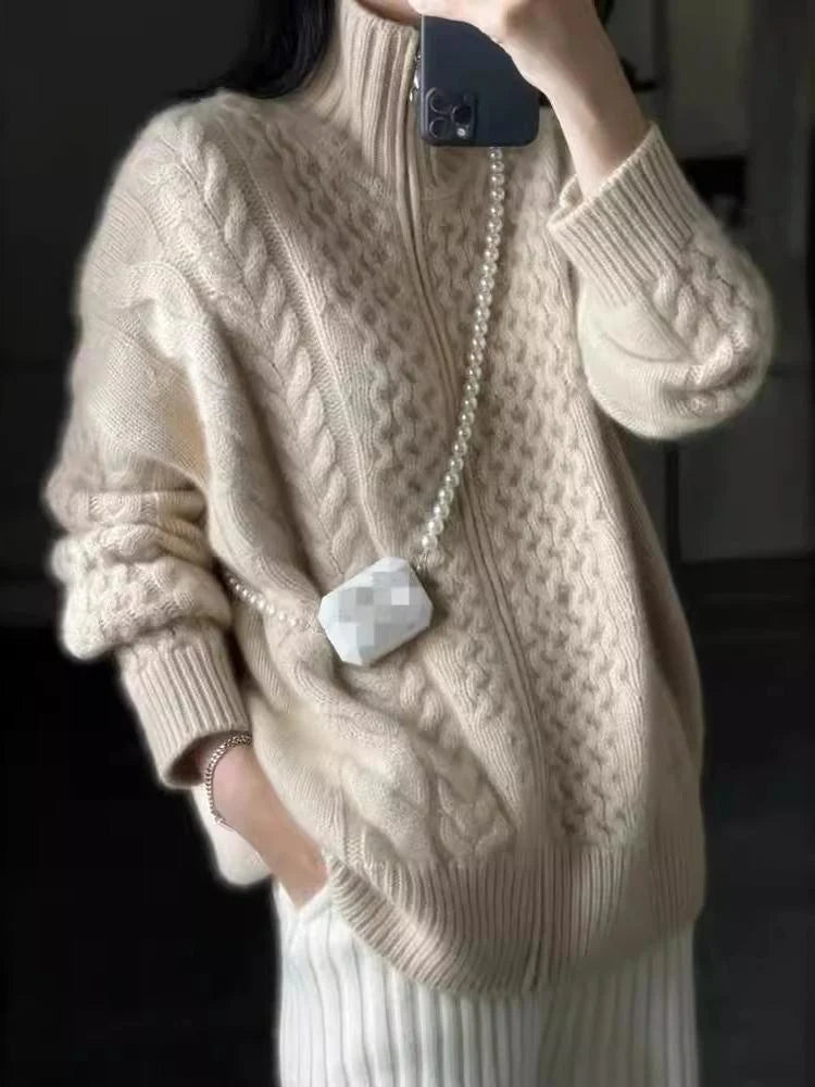 Lucía | Cárdigan De Punto Cable Mujer Cremallera Frontal Cuello Alto