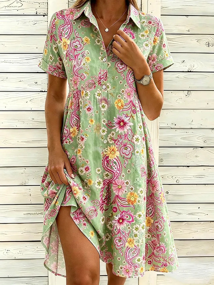 Vestido Casual de Férias com Estampado Floral Étnico