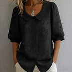 Camisa vintage holgada con bordado floral - manga media