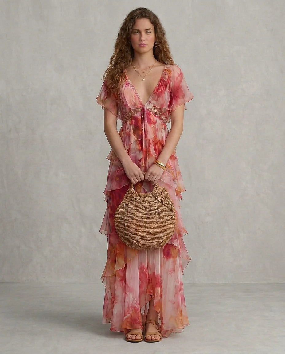 Beatriz | Vestido Boho Floral Con Volantes Y Mangas Fluidas