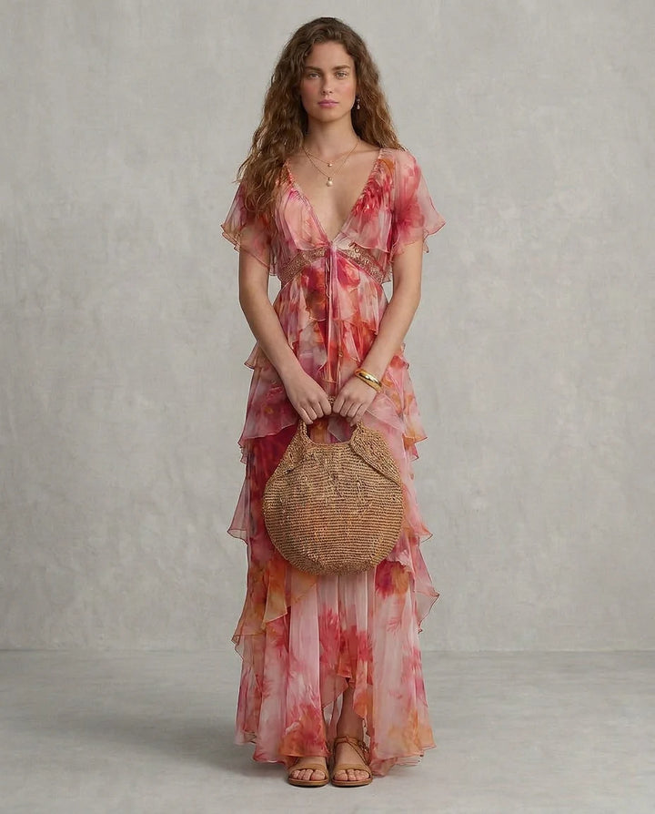 Beatriz | Vestido Boho Floral Con Volantes Y Mangas Fluidas