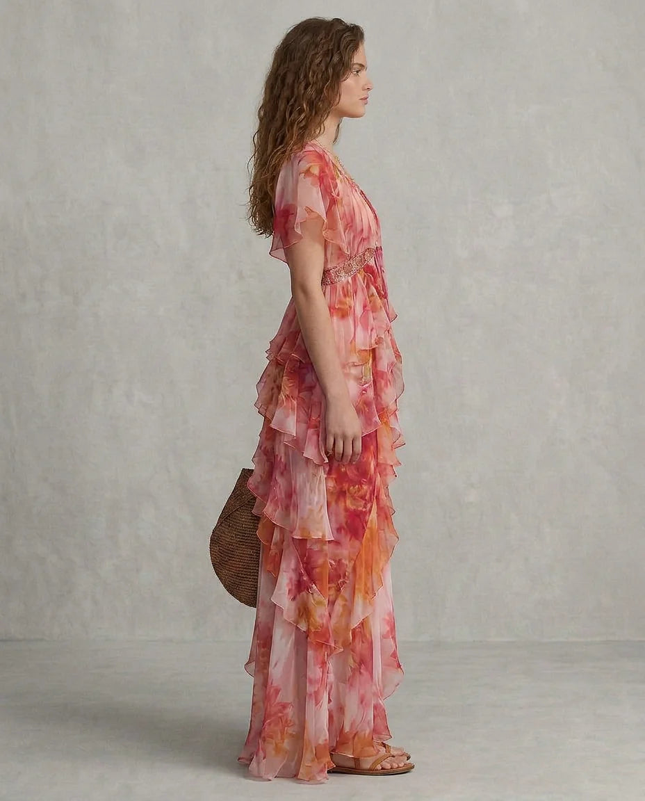 Beatriz | Vestido Boho Floral Con Volantes Y Mangas Fluidas