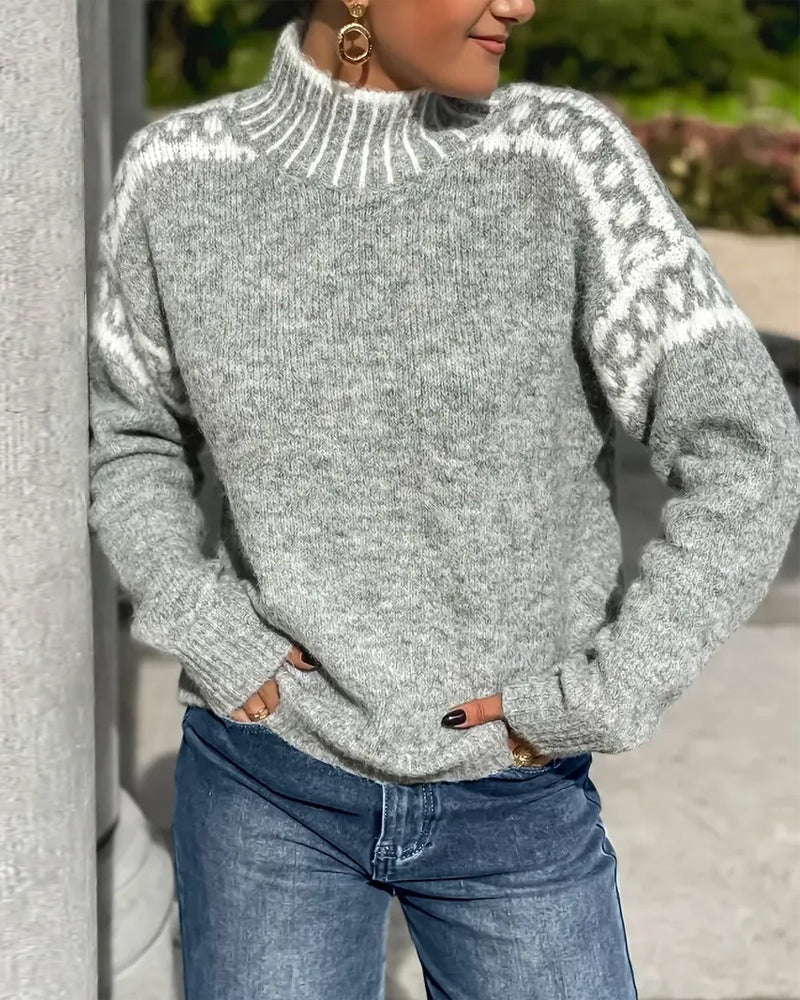Manuela | Jersey De Lana Mujer Cuello Alto Patrón Jacquard