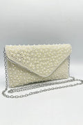 Mireya | Bolso Clutch Sobre con Bordado Integral de Perlas y Cadena Plateada