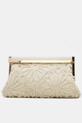 Jennifer | Bolso Clutch Crema de Encaje Crochet con Marco Dorado y Cadena