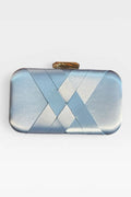 Tamara | Bolso Clutch Rígido Azul de Satén Entrelazado con Marco y Cadena Dorada