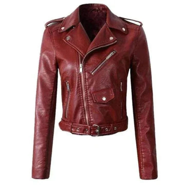 Mariana | Chaqueta Biker De Cuero Sintético Mujer Con Cinturón