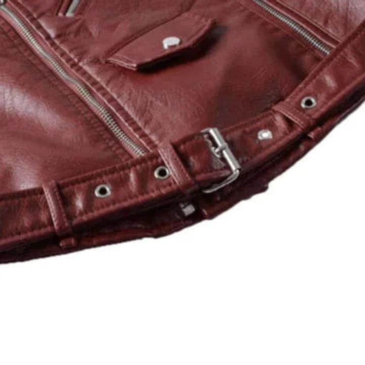 Mariana | Chaqueta Biker De Cuero Sintético Mujer Con Cinturón