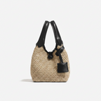 Mini bolso cubo tejido estilo vacaciones con asas de cuero k26052005