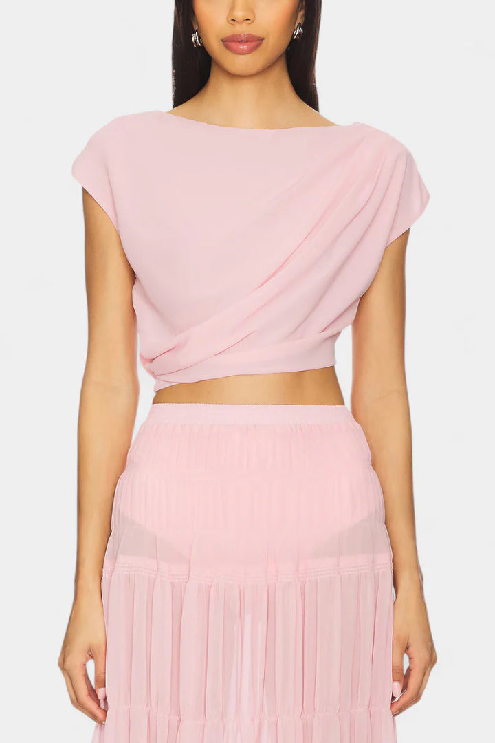 Nalia Saia De Chiffon Com Cintura Elástica E Camadas Fluidas