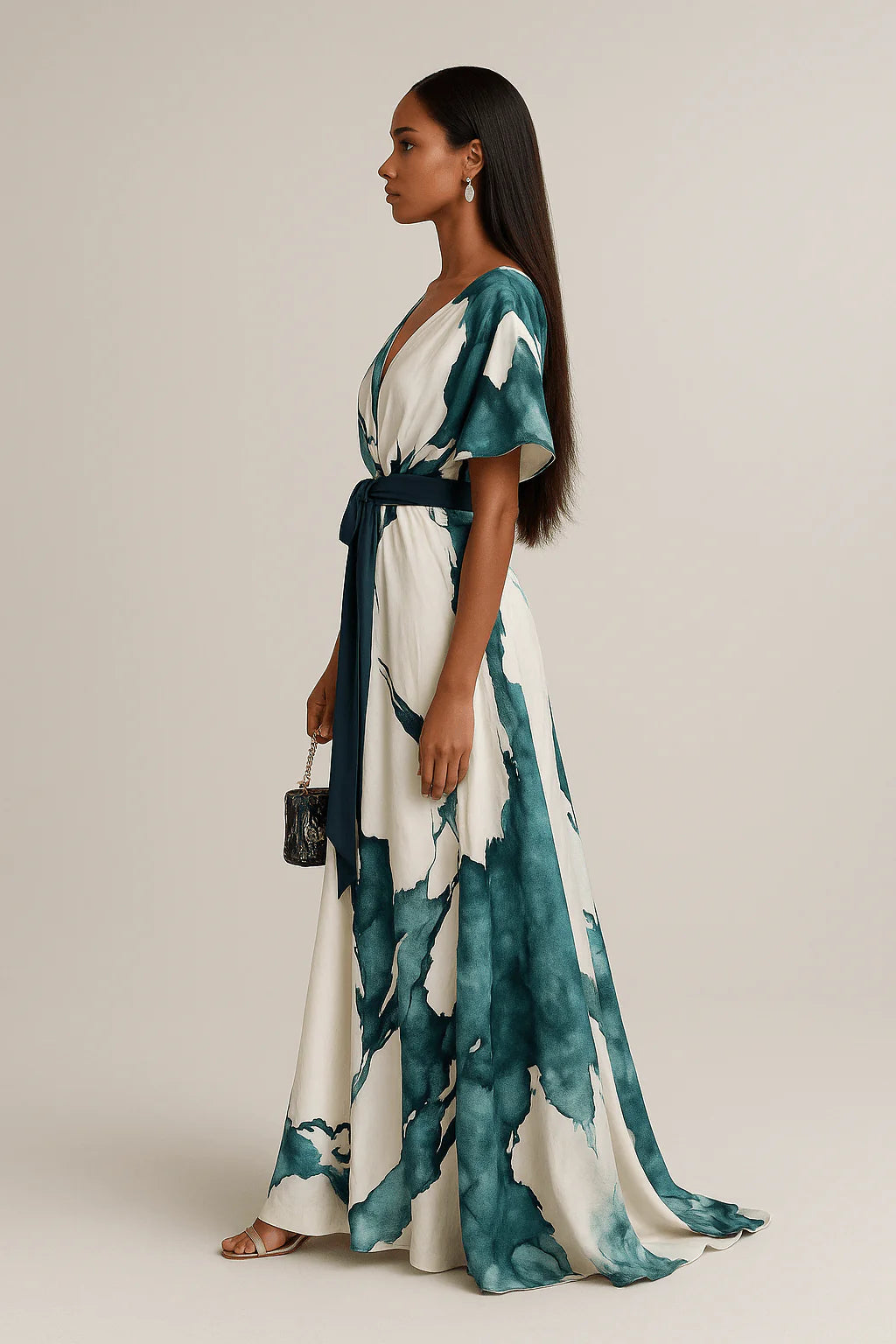 Vanessa - Vestido Comprido Estampado Aguarela