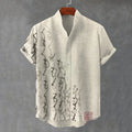CAMISA DE LINO VINTAGE ACOGEDORA CON ARTE DE CALIGRAFÍA JAPONESA EN TINTA
