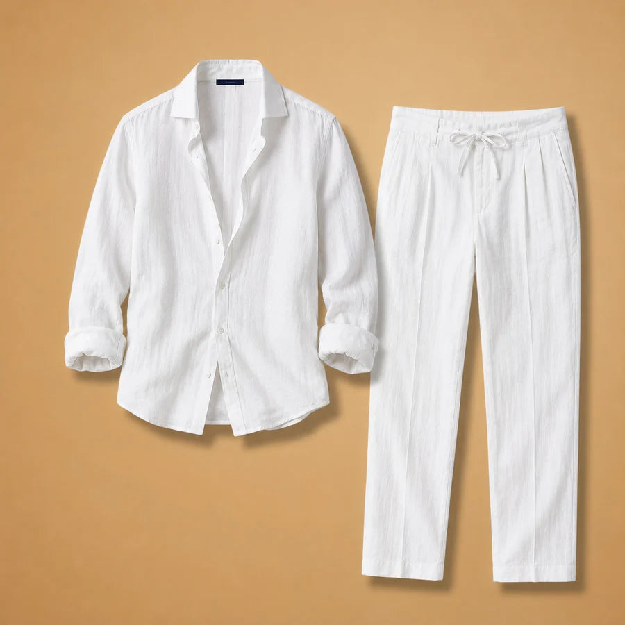Nuno | Conjunto De Lino Hombre Camisa Manga Larga Pantalón Cordón