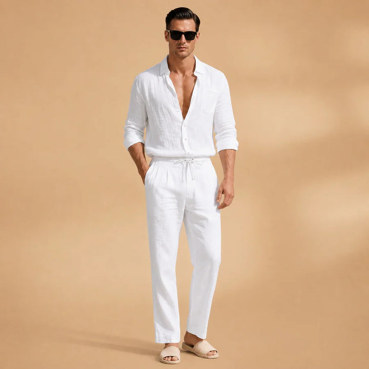 Nuno | Conjunto De Lino Hombre Camisa Manga Larga Pantalón Cordón