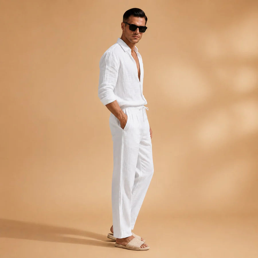 Nuno | Conjunto De Lino Hombre Camisa Manga Larga Pantalón Cordón