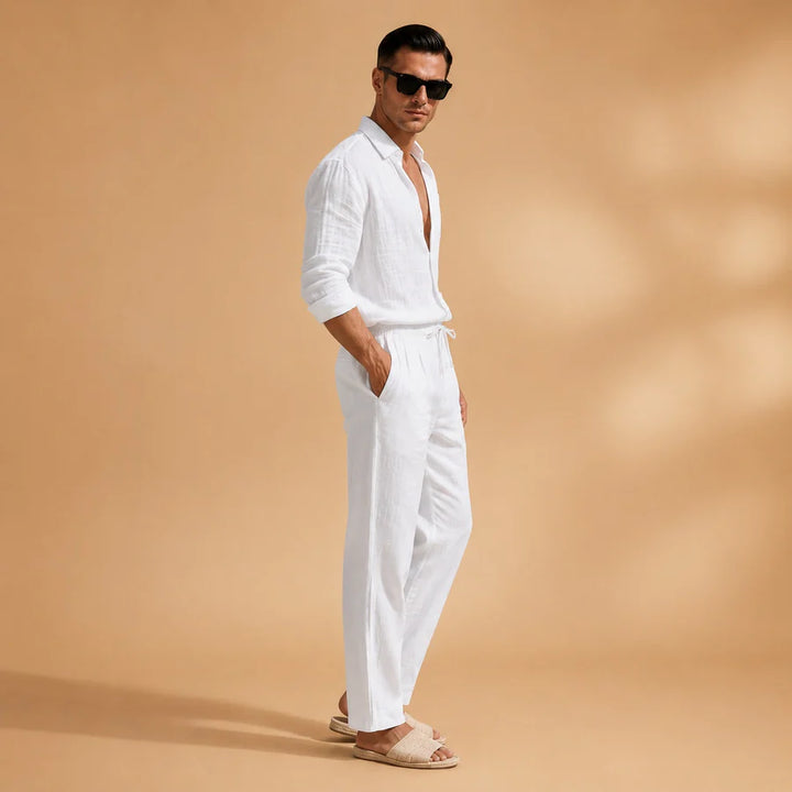 Nuno | Conjunto De Lino Hombre Camisa Manga Larga Pantalón Cordón