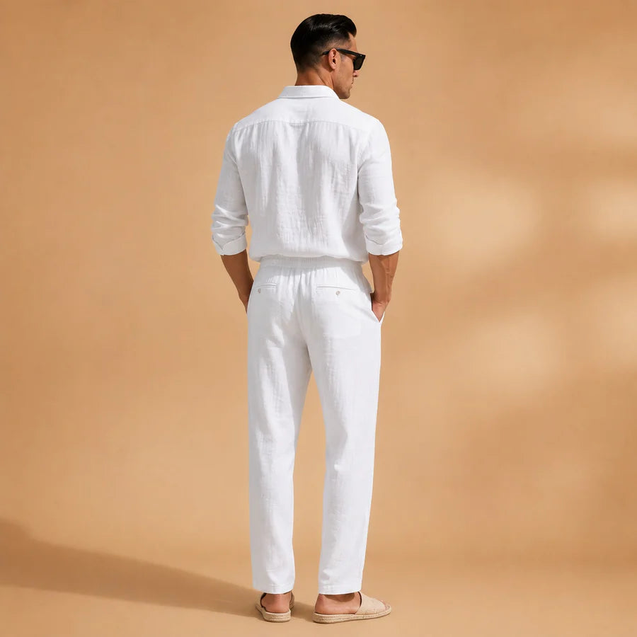 Nuno | Conjunto De Lino Hombre Camisa Manga Larga Pantalón Cordón