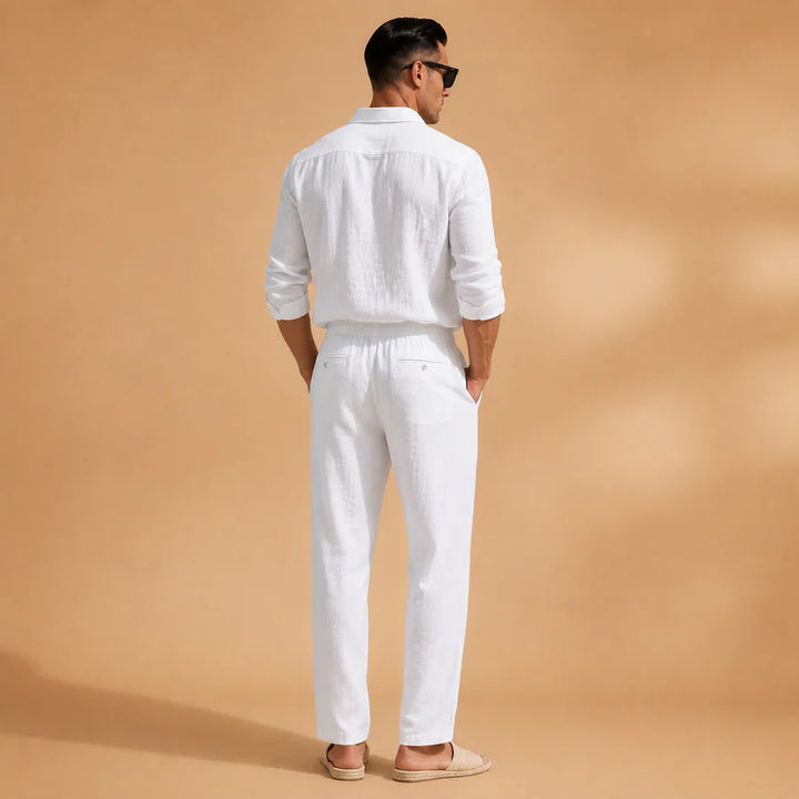 Nuno | Conjunto De Lino Hombre Camisa Manga Larga Pantalón Cordón