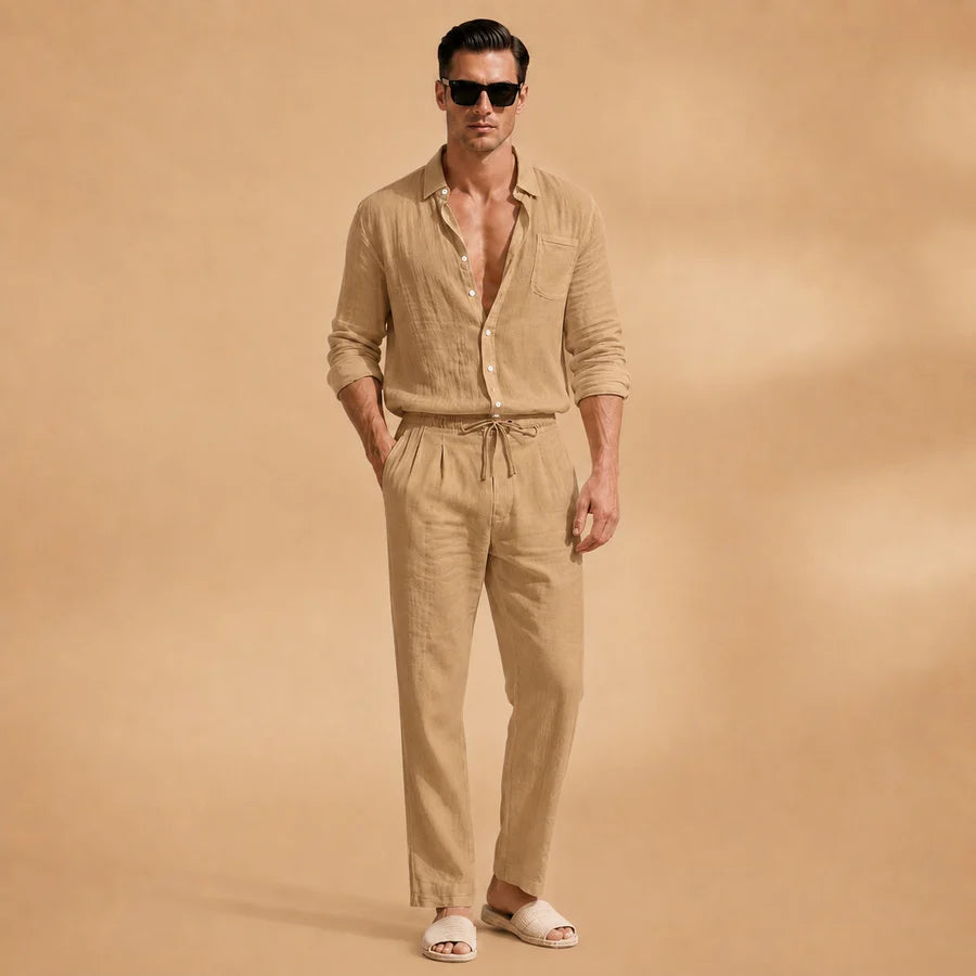 Nuno | Conjunto De Lino Hombre Camisa Manga Larga Pantalón Cordón