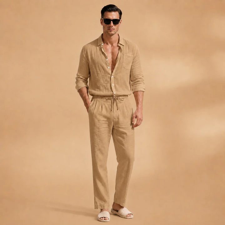 Nuno | Conjunto De Lino Hombre Camisa Manga Larga Pantalón Cordón