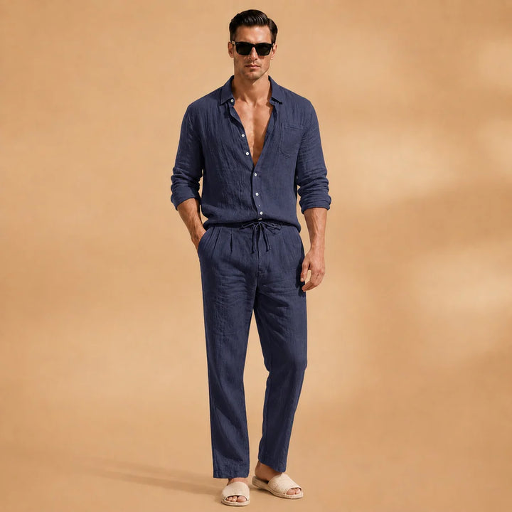Nuno | Conjunto De Lino Hombre Camisa Manga Larga Pantalón Cordón
