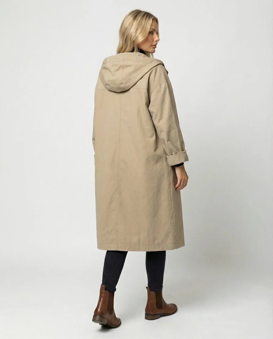 NÚRIA | GABARDINA IMPERMEABLE LARGA MUJER CON CAPUCHA