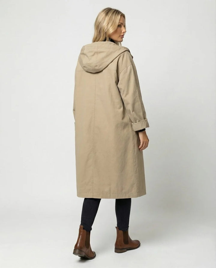 NÚRIA | GABARDINA IMPERMEABLE LARGA MUJER CON CAPUCHA
