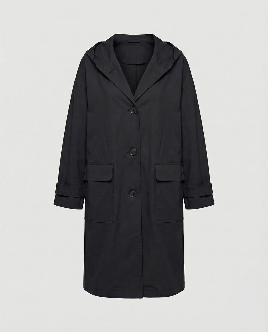 NÚRIA | GABARDINA IMPERMEABLE LARGA MUJER CON CAPUCHA